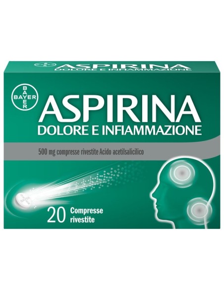 Aspirina Dolore e Infiammazione Antidolorifico Antinfiammatorio per Mal di Testa e Dolori 20 Compresse