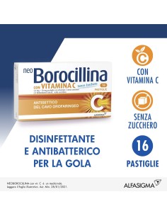 Neoborocillina C Antisettico Orale 16 Pastiglie Senza Zucchero Per Mal di Gola