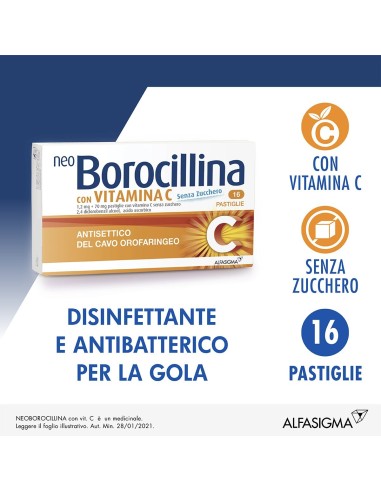 Neoborocillina C Antisettico Orale 16 Pastiglie Senza Zucchero Per Mal di Gola
